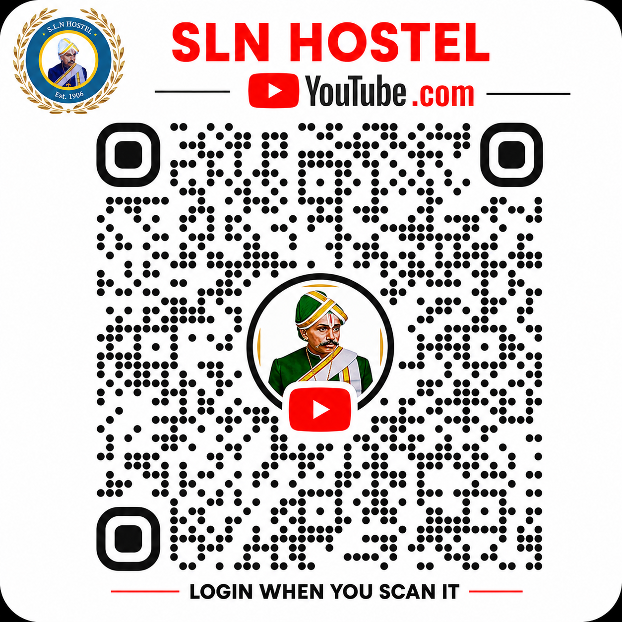 Scan to visit SLN Hostel YouTube channel